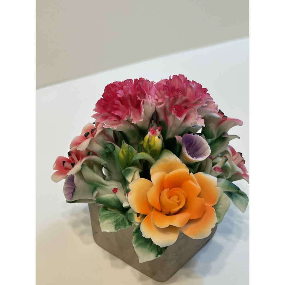 Porcelain Square Flower Pot with Vibrant Porcelain Flowers - Picture 3 of 11